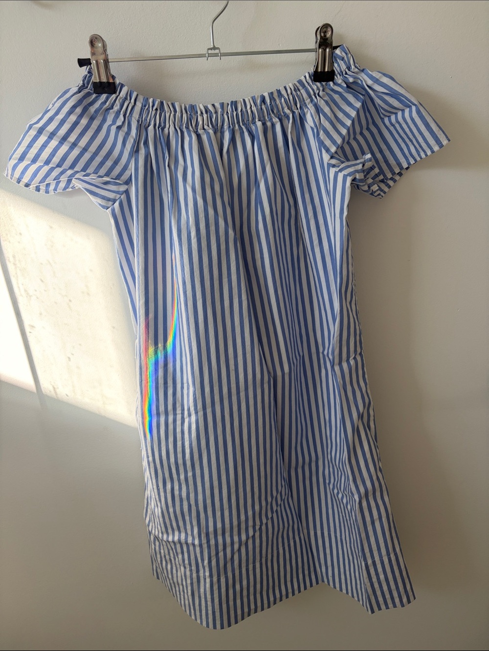 Wilfred Blue and White poplin Striped Off-Shoulder mini dress